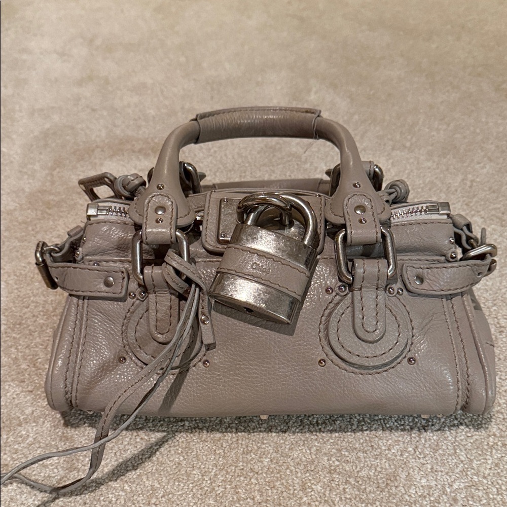 Chloe Taupe light grey small Paddington handbag, authentic.